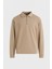 Scuba Modal Kumaş Relaxed Fit Yarım Fermuarlı Polo Yaka Erkek Sweatshirt - Bej 7