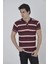 Erkek Yakalı Slim Fit Dokuma Çizgili T-Shirt - Bordo 2