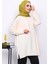 Krem Bisiklet Yaka Taşlı Triko Tunik 3