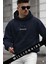 Erkek Lacivert Spectacular Kapüşonlu Oversize 3 Iplik Kanguru Cep Şardonlu Salaş Hoodie Sweatshirt 1