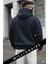 Erkek Lacivert Spectacular Kapüşonlu Oversize 3 Iplik Kanguru Cep Şardonlu Salaş Hoodie Sweatshirt 4