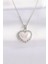 Bfs 316L Çelik Zincir Gümüş Renk Beyaz Taşlı Bombeli Kalp Kolye 1