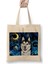 Dog Husky Night Köpek Beyaz Bez Çanta Uzun Saplı Alışveriş Çantası Plaj Çantası 1