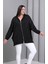 Kadın Büyük Beden Siyah, Kapüşonlu Fermuarlı, Ön ve Kollar Taş Detaylı Astarsız Tunik Ceket 65N39195 2