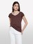 Pamuk Modal Karışımlı Normal Kalıp V Yaka Slub T-Shirt Kadın Kahverengi T-Shirt - 325P3TNHL4007 2