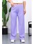 Lila Yüksek Bel Fitilli Bol Paça Triko Pantolon 1