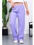 Lila Yüksek Bel Fitilli Bol Paça Triko Pantolon 2