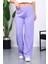 Lila Yüksek Bel Fitilli Bol Paça Triko Pantolon 3