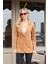 Süet Kumaş Cep Detaylı Düğmeli Şık Blazer Ceket-Camel 6