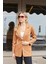 Süet Kumaş Cep Detaylı Düğmeli Şık Blazer Ceket-Camel 7