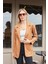 Süet Kumaş Cep Detaylı Düğmeli Şık Blazer Ceket-Camel 9