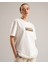 Horizon Kadın Oversize Fit %100 Organik Pamuk Kalın Dokulu Bisiklet Yakalı Nakışlı Kırık Beyaz T-Shirt 3