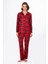 Kadın Süet Önden Düğmeli Pijama Takımı | Ekose Kırmızı 5