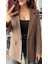 Kahve Kazayağı Tek Düğme Blazer Ceket 3