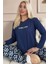 Lacivert Floral Days Desenli Uzun Kollu Bambu Örme Kadın Pijama Takımı 1