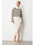 Balıkçı Yaka Desenli Triko Takım Elbise-Krem 3