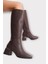 Sivri Burun Fermuarlı Kısa Topuk Kadın Çizme Kahverengi 3