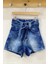 Kız Çocuk Yüksek Bel Kemerli Kot Şort 311 Kot Mavi 4