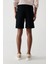 Erkek Siyah %100 Pamuk Yandan Cepli Beli Lastikli Keten Dokulu Relaxed Fit Şort E003603 11