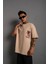Erkek Sırt Baskılı A Kalite Oversize T-Shirt - Bej 1