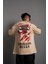 Erkek Sırt Baskılı A Kalite Oversize T-Shirt - Bej 4