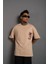 Erkek Sırt Baskılı A Kalite Oversize T-Shirt - Bej 3