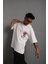 Erkek Sırt Baskılı A Kalite Oversize T-Shirt - Beyaz 4