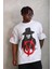 Unisex Oversize Baskılı Bisiklet Yaka T-Shirt - Beyaz 3