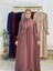 Sallı ,önü V Model Büzgülü Tesettür Elbise Takım ,ferrace,abaya, Hicab,hac ve Umre Için Uygun Gül 1