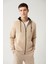 Erkek Bej Kapüşonlu 3 İplik Şardonlu Fermuarlı Regular Fit Sweatshirt E001019 6