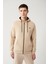 Erkek Bej Kapüşonlu 3 İplik Şardonlu Fermuarlı Regular Fit Sweatshirt E001019 8