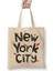 New York City Beyaz Bez Çanta Uzun Saplı Alışveriş Çantası Plaj Çantası 1