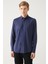 Erkek Lacivert Düğmeli Yaka Keten Karışımlı Slim Fit Gömlek B002001 6