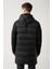 Erkek Siyah Çıkma Kapüşonlu Kuş Tüyü Dolgulu Su İtici Kumaşlı Mont A32Y6044 12