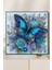 3D Görünümlü Temperli Cam Tablo – Mavi Kelebek ve Çiçekler Temalı Uv Baskı 33X33 CM-CTK088 1