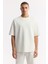 Erkek Ekru Bisiklet Yaka Baskılı Bi-Stretch 2 İplik Oversize Fit T-Shirt A51Y1082 12