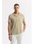 Erkek Vizon Apaj Yaka Jakarlı Elastan Regular Fit T-Shirt A51Y1069 8