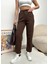 Kadın Kahverengi Paçası Lastikli Yüksek Bel Jogger Eşofman Altı 1