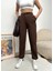 Kadın Kahverengi Paçası Lastikli Yüksek Bel Jogger Eşofman Altı 2