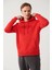 Erkek Kırmızı Şardonlu Kumaş Kapüşonlu Yaka Süzene Nakışlı Kanguru Cepli Sweatshirt A32Y1193 8