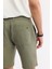 Erkek Haki Beli Lastikli %100 Keten Relaxed Fit Şort B003732 3