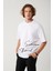 Erkek Beyaz %100 Pamuk Bisiklet Yaka Baskılı Oversize Fit T-Shirt A41Y1038 6