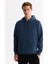 Erkek İndigo Kapüşonlu Baskılı Elastan Regular Fit Sweatshirt A42Y1262 1