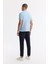 Erkek Mavi Kıvrılmaz Polo Yaka %100 Pamuk Basic Regular Fit T-Shirt B001032 10