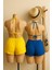 Kadın Sarı ve Mavi Şortlu Belden ve Boyundan Bağlamalı Bikini Takımı - Modern, Konforlu ve Günlük Kombinlere Uygun 2