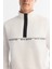 Erkek Ekru Dik Yaka Fermuarlı Baskılı Pamuklu Regular Fit Sweatshirt A42Y1367 8