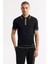 Erkek Siyah Polo Yaka Dokulu Rayon Triko Regular Fit T-Shirt A51Y5165 16