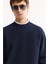 Erkek Lacivert Bisiklet Yaka Dokulu Elastan Regular Fit Sweatshirt A52Y1220 11