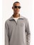 Erkek Gri Dik Yaka Fermuarlı Soft Touch Baskılı Regular Fit Sweatshirt A52Y1273 13