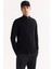 Erkek Siyah Dik Yaka Fermuarlı Pamuklu Soft Touch Dokulu Regular Fit Hırka A52Y5181 10